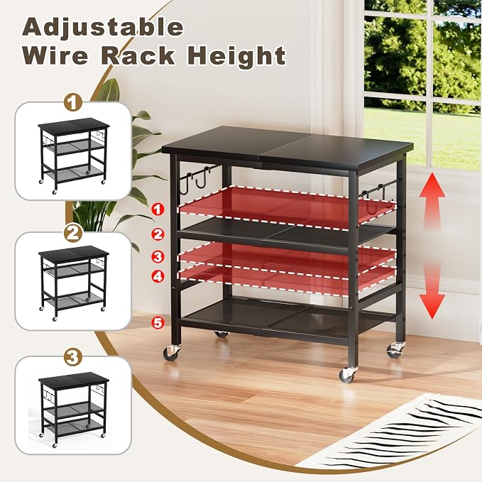 Rolling Kitchen Microwave Cart, 3 Tier Microwave Stand - Image 4