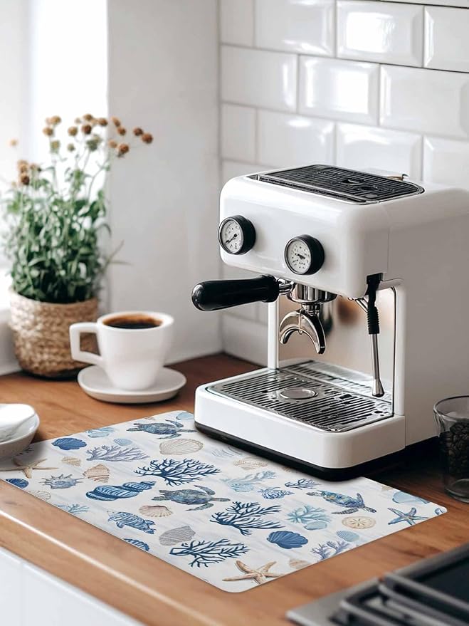 Oceans Sealife Coffee Mat Sea Turtles Corals Stars Shells Texture Absorbent Bar - Image 9