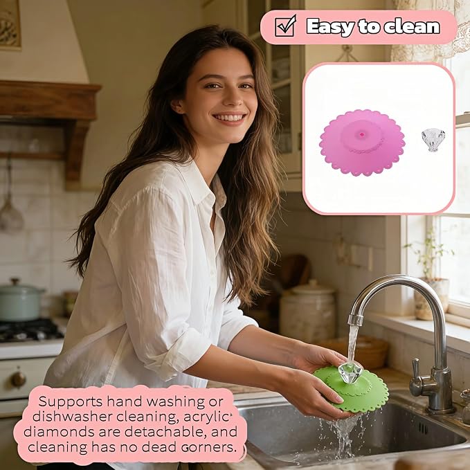 Silicone Cup Lids with Acrylic Crystal Handle, Food Grade Silicone Hot Cup Lids - Image 8
