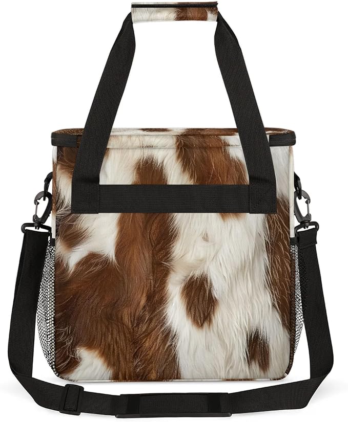 Cow Skin Brown And White Coffee Maker Carring Bag, Large Insulated Storage - Image 5