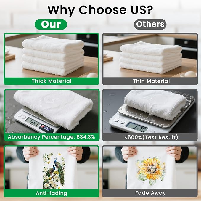 CUTHOLLOW Reacocks and Flowers Decorative Kitchen Towels Set of 4, - Image 3