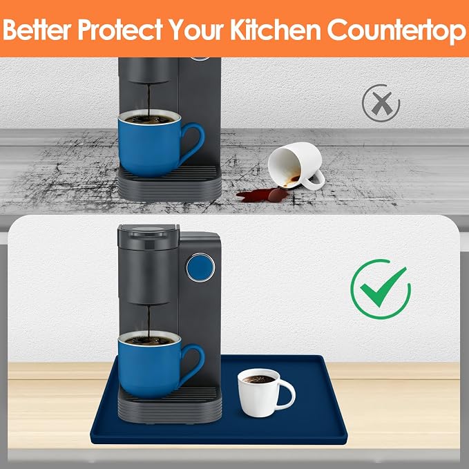 Silicone Coffee Maker Mat with Lip, 15.7'' x 11.8'' Heavy Duty Coffee Maker Mat - Image 3