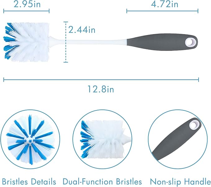 2 Pack Long Handle Bottle Scrubbing Brushes, Bottle Cleaner - Image 2