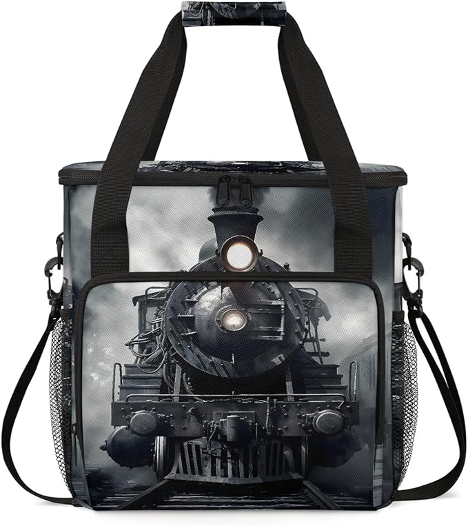 Black Steam Train Coffee Maker Carring Bag, Large Insulated Storage Organizer by Home