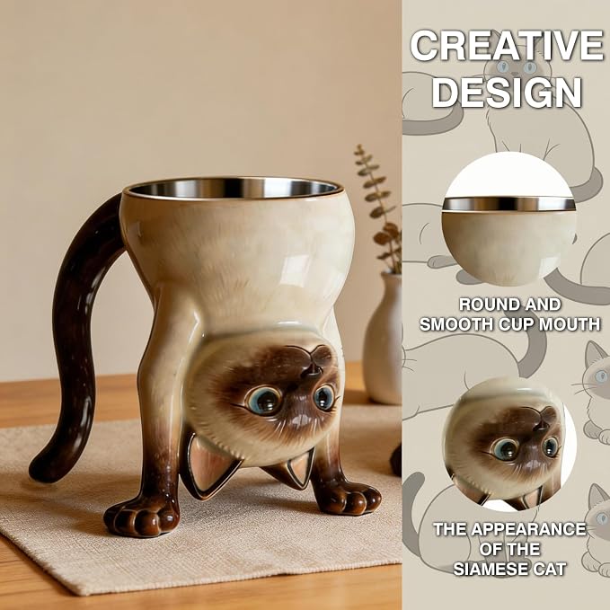 FACE N FACE Upside Down Siamese Cat Mug, 2-in-1 Funny Coffee Mug Turns into - Image 3
