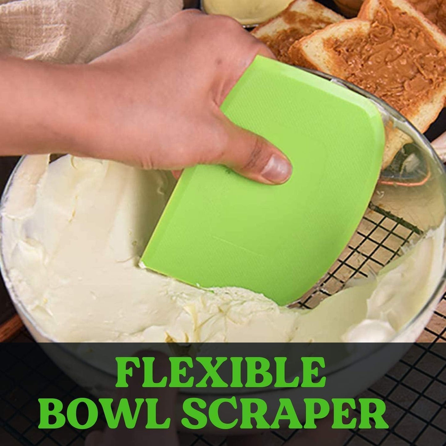 SURDOCA Dough Scraper Bench Scraper - 3P 4.7x3.7" Plastic Flexible Bowl Scraper, Sharp Edge & Angles Cake Scraper. Non-Slip Bakeware Decorating Tools Sculpting & Modeling Tools - Pink+Yellow+Pink