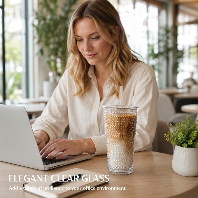 INSETLAN 20oz Hobnail Glass Cups - Image 8