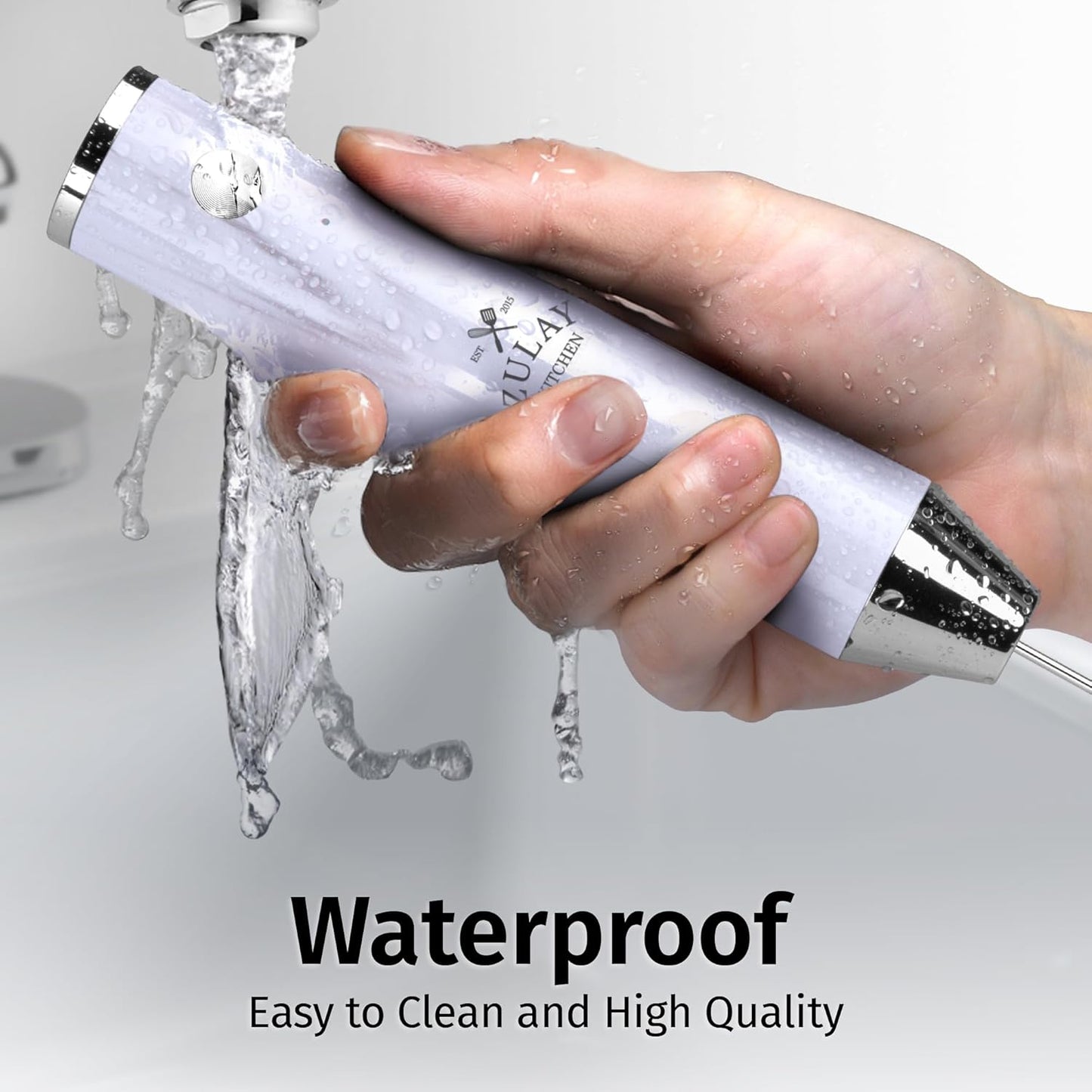Zulay Kitchen Lux Rechargeable Milk Frother Handheld - Powerful 2-Speed Motor, Fully Waterproof, 2000mAh Battery - Drink Mixer For Latte, Cappuccino, Matcha, Protein Powder - White Marble