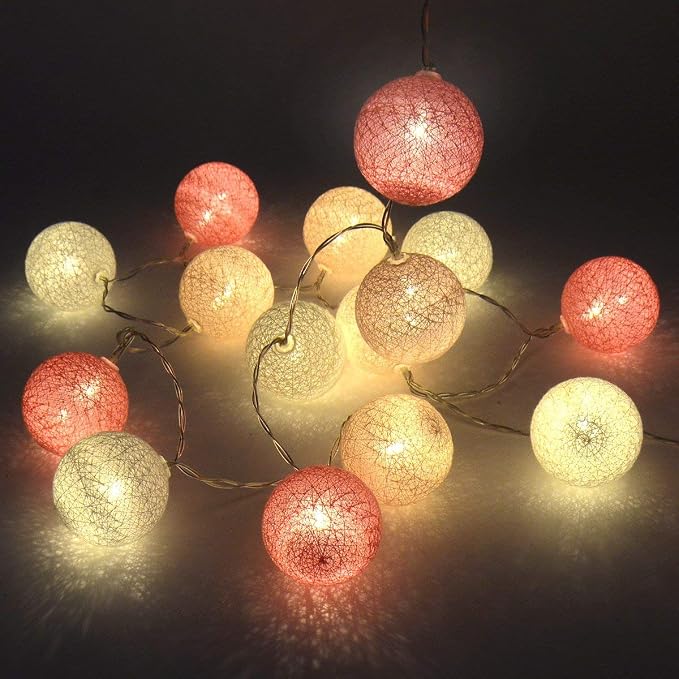 Gardeningwill 3M/10Ft 30 Pink White Ball LED Xmas Wedding Battery Operated - Image 2