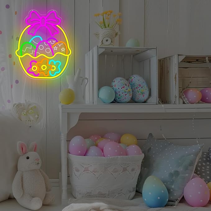 Easter Neon Sign for Wall Decor Flower Easter Basket Neon Light Egg Led Sign - Image 7
