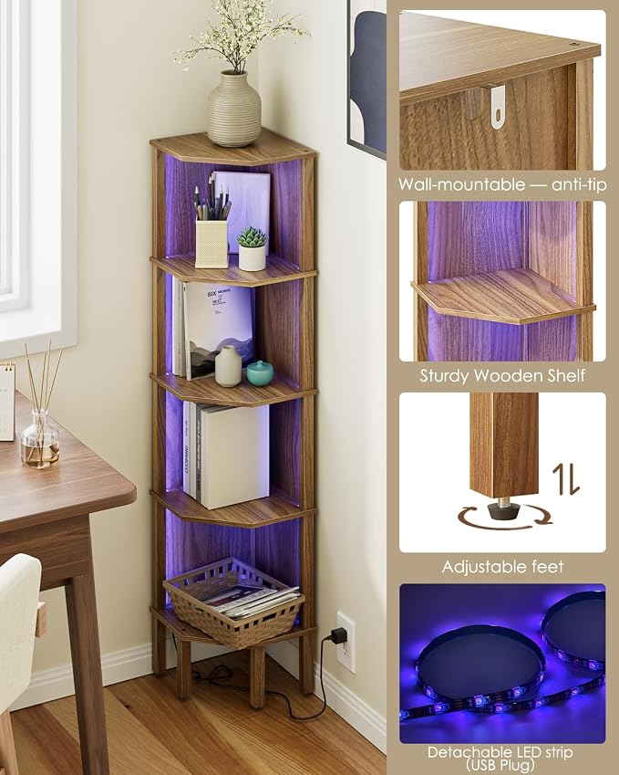 Corner Shelf Stand, 5 Tier Corner Bookshelf, Corner Furniture - Image 4