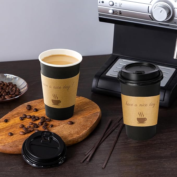 Lamosi 16 oz Coffee Cups with Lids 100 Pack, 16 oz Disposable Coffee Cup with - Image 5