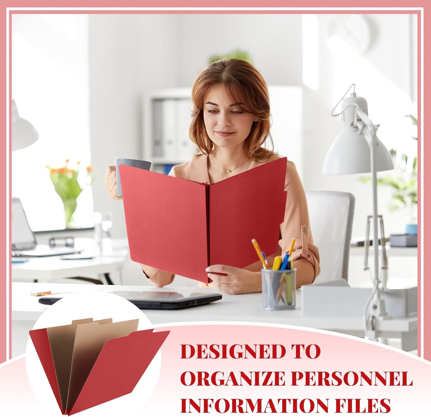 12 Pcs Classification Folders Letter Size, Back to School Supply for Teacher, Student, 2 Pocket Dividers Pressboard File Folder Bulk with 2 Fasteners, 2 in Expanding File Organizer (Red)