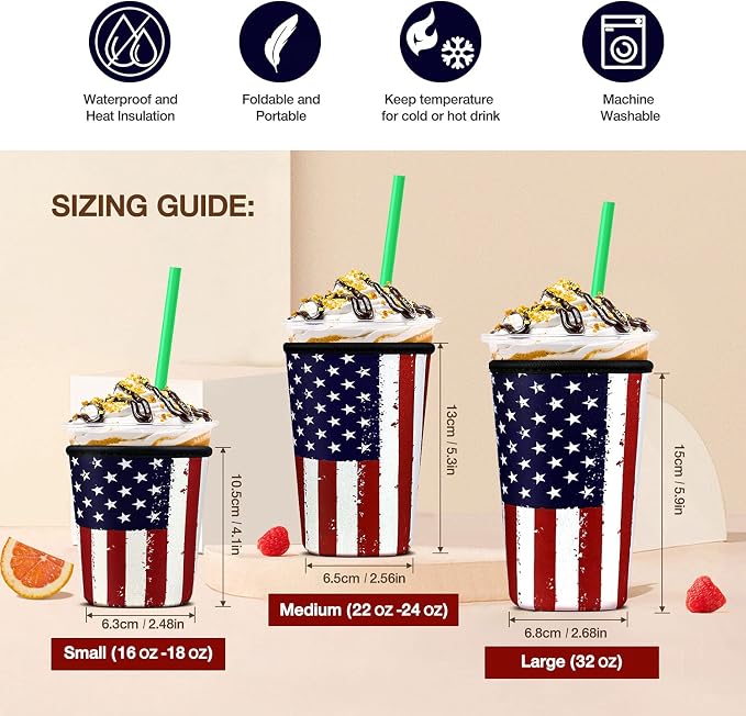 3 Pack Iced Coffee Cup Sleeve for Large Sized Cups, Reusable Neoprene Iced - Image 2