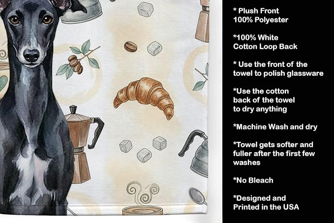 Caroline's Treasures Black Whippet Coffee Bar Kitchen Towel Velour Plush Front - Image 4
