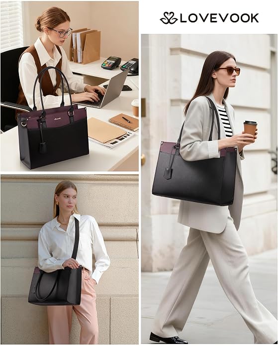 LOVEVOOK Laptop Lunch Bag for Women 15.6 Inch, Waterproof Tote Purse - Image 2