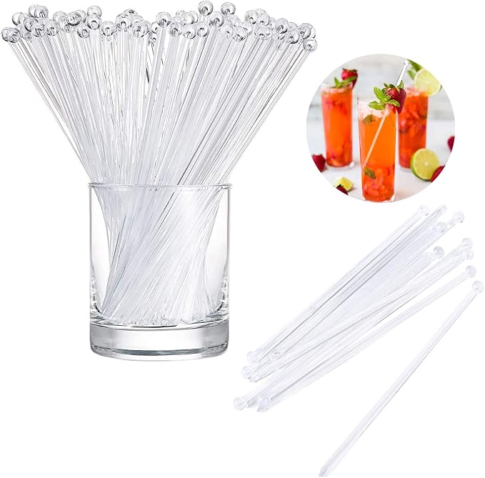 Round Top Swizzle Sticks Stirrer Disposible Plastic Crystal Swizzle Sticks by Unknown