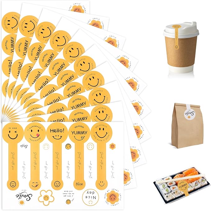 400Pcs Handmade Food Baking Seal Stickers Labels, Smiling Face Long Label by Unknown