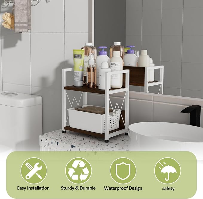 Aduanbang Coffee Bar Accessories Organizer, 2 Tier Wooden Kitchen Counter Shelf - Image 6