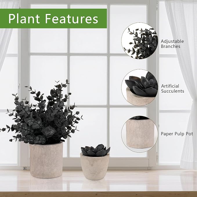ALAGIRLS 4 Packs Fake Plants Small Artificial Plants Indoor Black Eucalyptus - Image 5