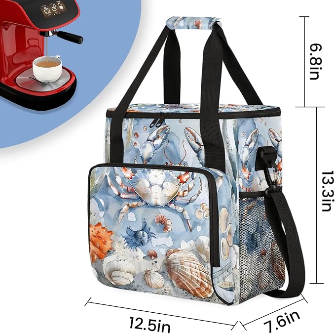 Nautical Coastal Crab Starfish Seashell Coffee Maker Carring Bag, Large - Image 2