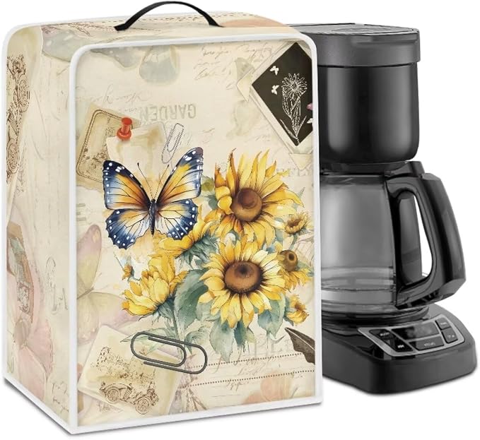 Sunflower Butterfly Coffee Maker Dust Protection Lightweight Kitchen Appliance by Psesaysky