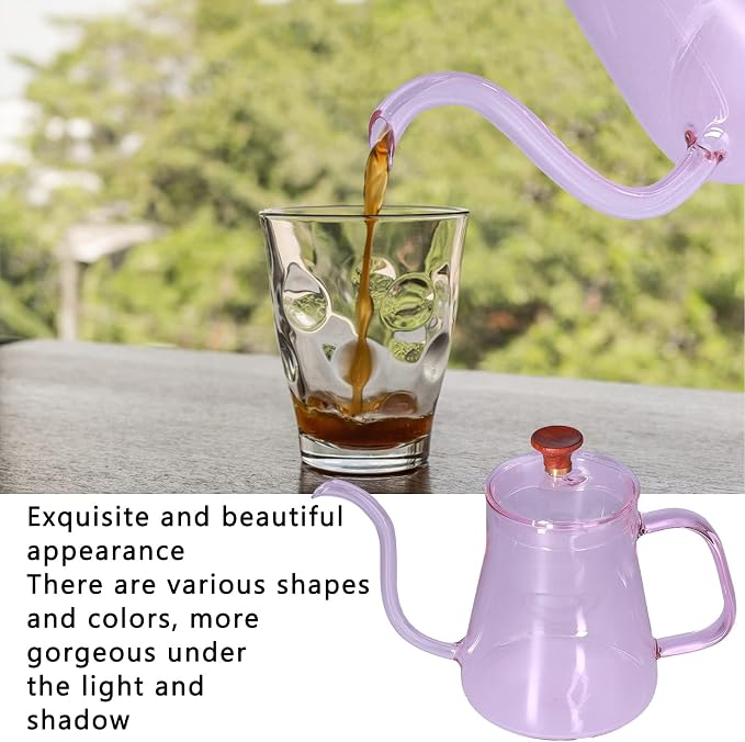 Glass Coffee Kettle, High Borosilicate Crystal Clear Gooseneck Spout, 350ml - Image 2
