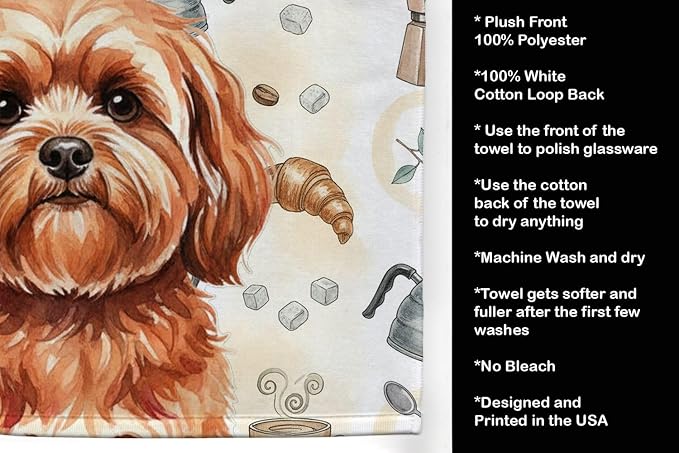 Caroline's Treasures Red Lhasa Apso Coffee Bar Kitchen Towel Velour Plush Front - Image 4