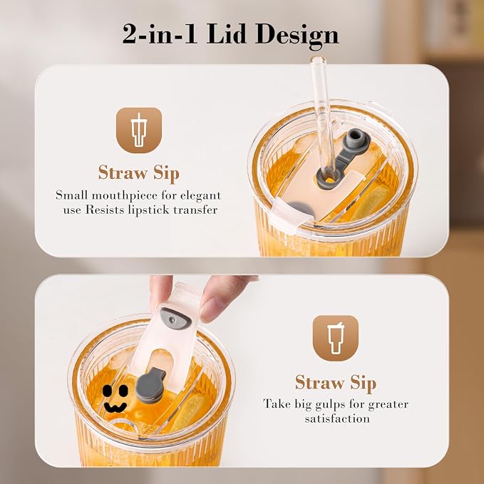 GOSCHE 20oz Glass Cups with Lids and Straws, Reusable Iced Coffee Cups - Image 5
