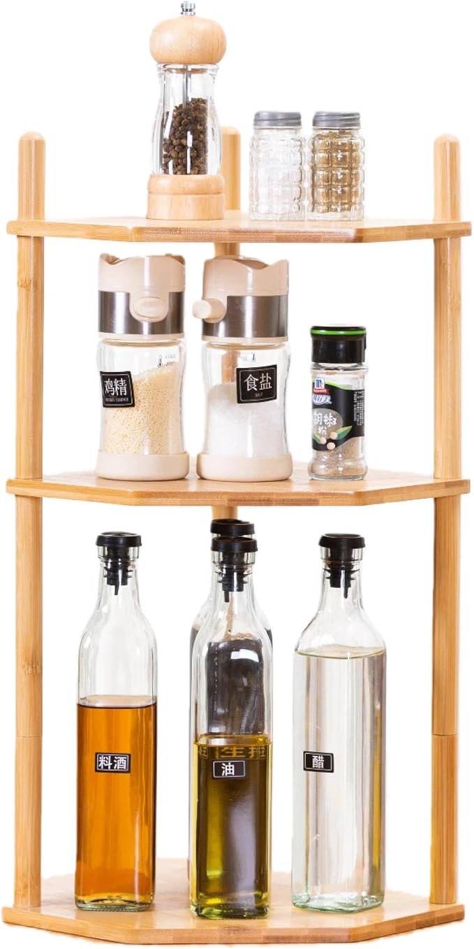 3-Tier Expandable Bamboo Corner Shelf by WooFawn