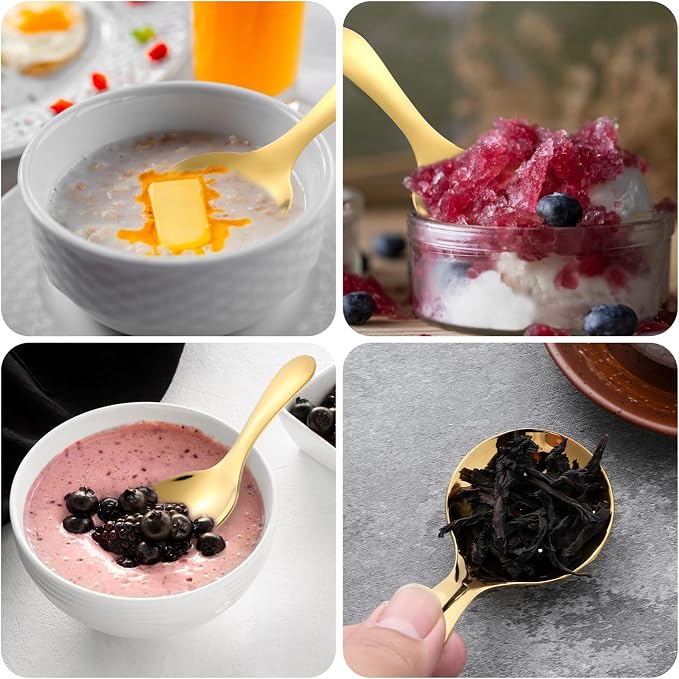 7 PCS Golden Short Handle Spoons Scoops Stainless Spoons Mini Scoops - Image 6