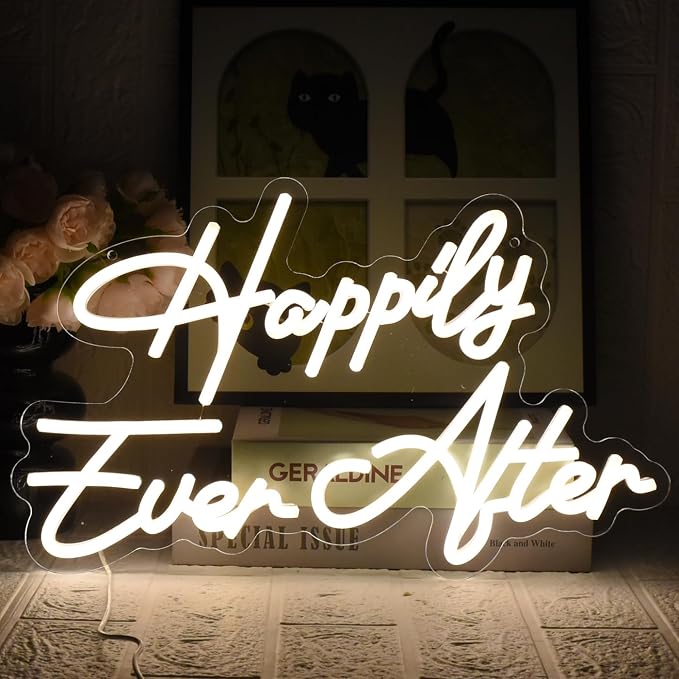 Happily Ever After Neon Sign for Wall Decor, Wedding Neon Lights Sign Dimmable by UExnkj-Y
