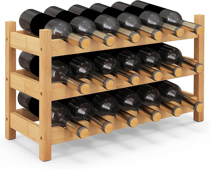 Giantex Bamboo Wine Rack, 3-Tier 18 Bottle Storage Cabinet Shelf, Small Bottle by Giantex