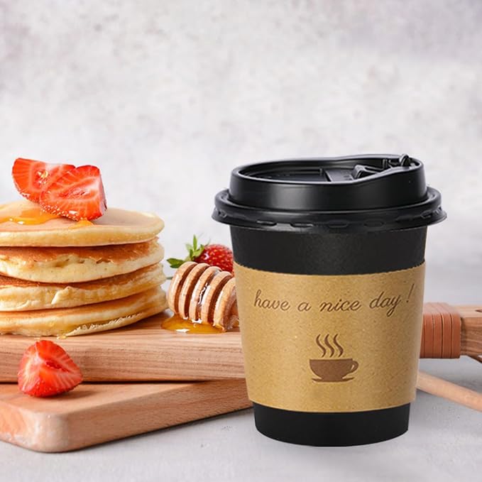 Lamosi 10 oz Coffee Cups with Lids 100 Pack, Disposable Coffee Cup with Stir - Image 6