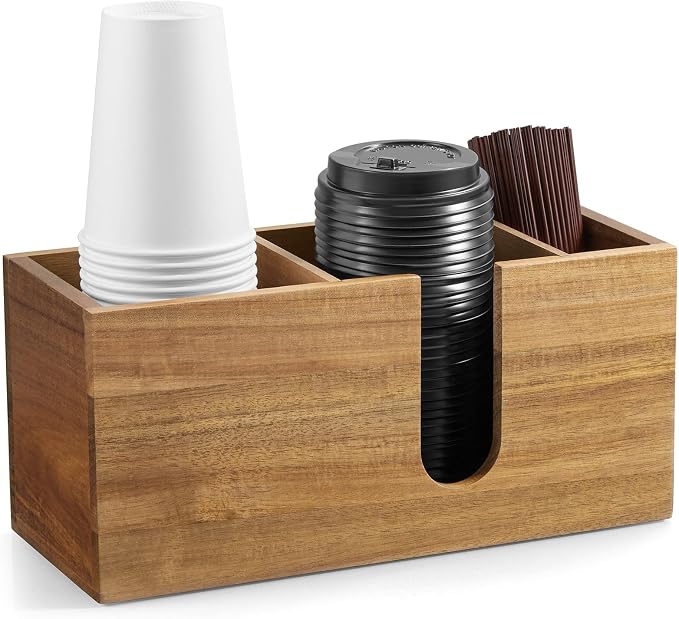 ALELION Large Acacia Wood Coffee Cup Organizer by ALELION
