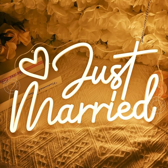 SYLHOME Just Married Led Neon Light Sign Heart Wedding Bridal Shower Backdrop - Image 5