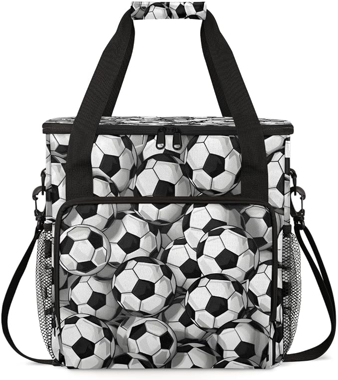 Black White Soccer Ball Coffee Maker Travel Bag, Portable Storage Tote Bag by Cmizedevise
