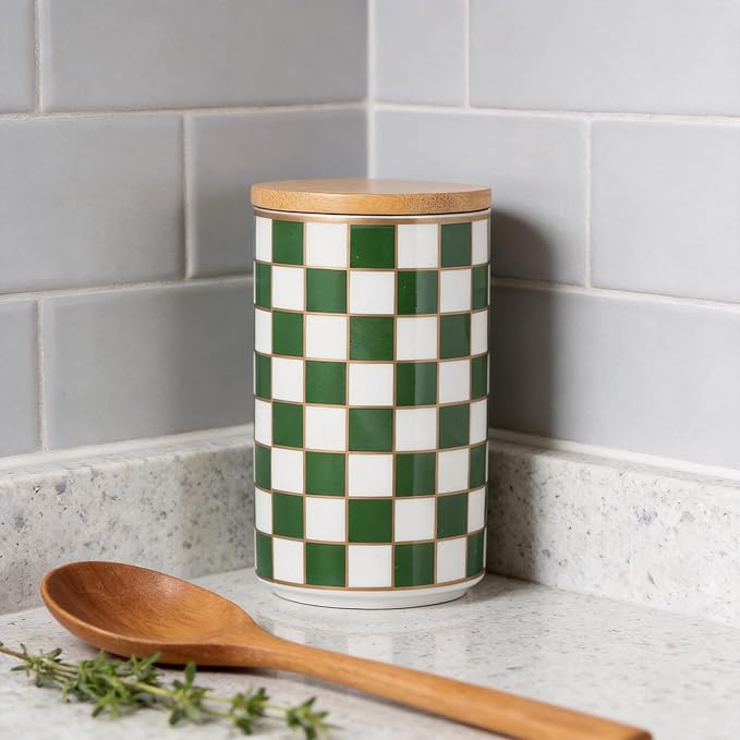 Kitchen Countertop Ceramic Checkered Canisters, Airtight Kitchen Canisters - Image 6