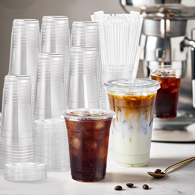 16oz Clear Plastic Cups with Lids and Straws - Image 9
