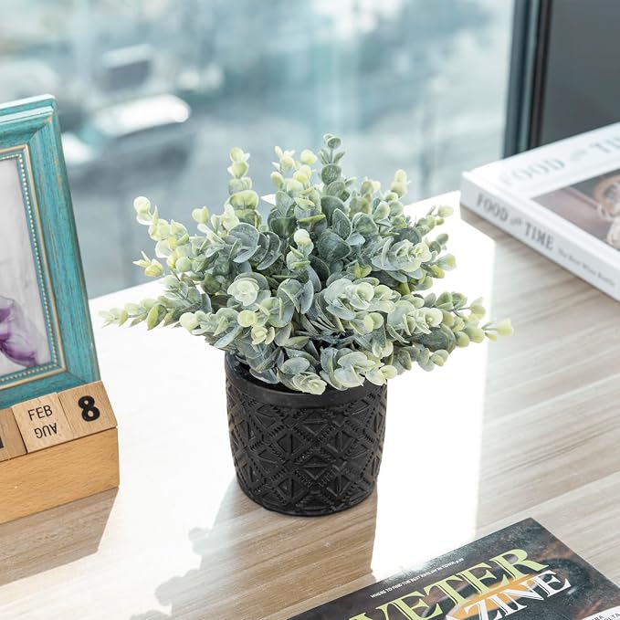 MyGift Artificial Eucalyptus Plant in Modern Gray Concrete Pots - Image 4