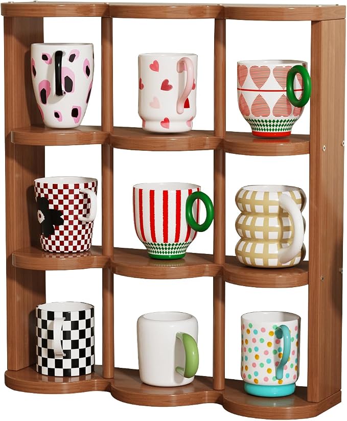 Wooden Coffee Mug Display Rack, Freestanding Grid Vintage Coffee Cup Display by Unknown