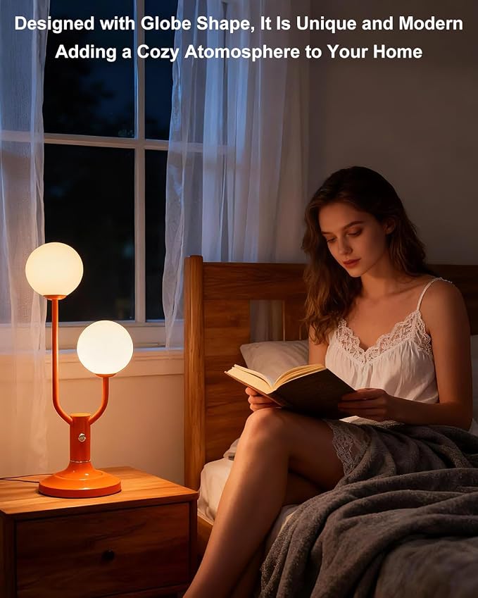 Lightdot Globe Table Lamp for Bedroom Mid Century Modern Orange Small Desk Lamp - Image 2