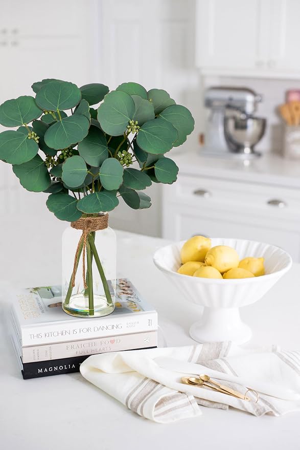 Briful Artificial Eucalyptus Stems in Clear Glass Vase - Image 5