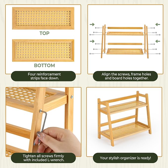 ANBOXIT Rattan-Look Matcha Station Organizer, Countertop Bamboo Tea & Coffee - Image 6