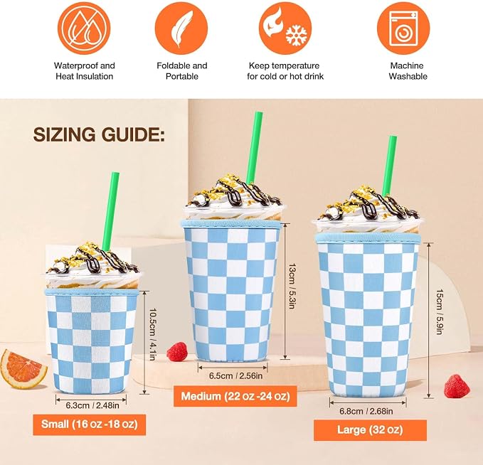3 Pack Iced Coffee Cup Sleeve for Large Sized Cups, Reusable Neoprene Iced - Image 2