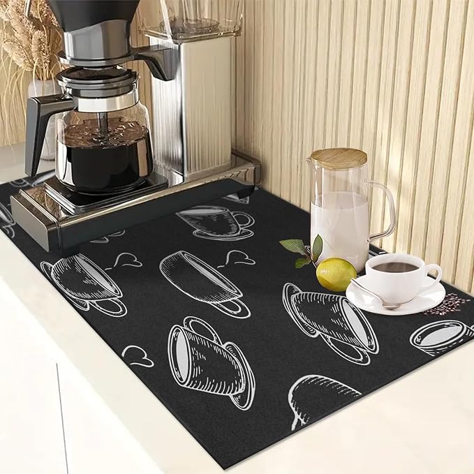 Arttown Coffee Mat for Countertops, Coffee or Tea Cups Black Dish Drying Mat 2 - Image 5