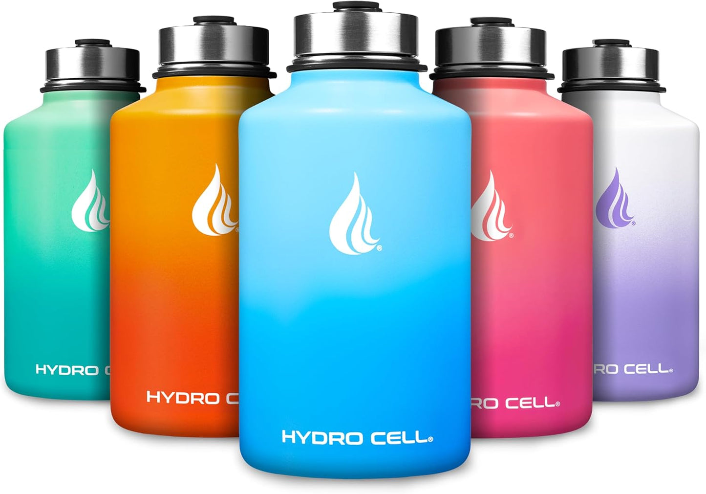 HYDRO CELL Stainless Steel Insulated Water Bottle with Straw - For Cold & Hot Drinks - Metal Vacuum Flask with Screw Cap and Modern Leakproof Sport Thermos for Adults (Sky/Blue 64oz)