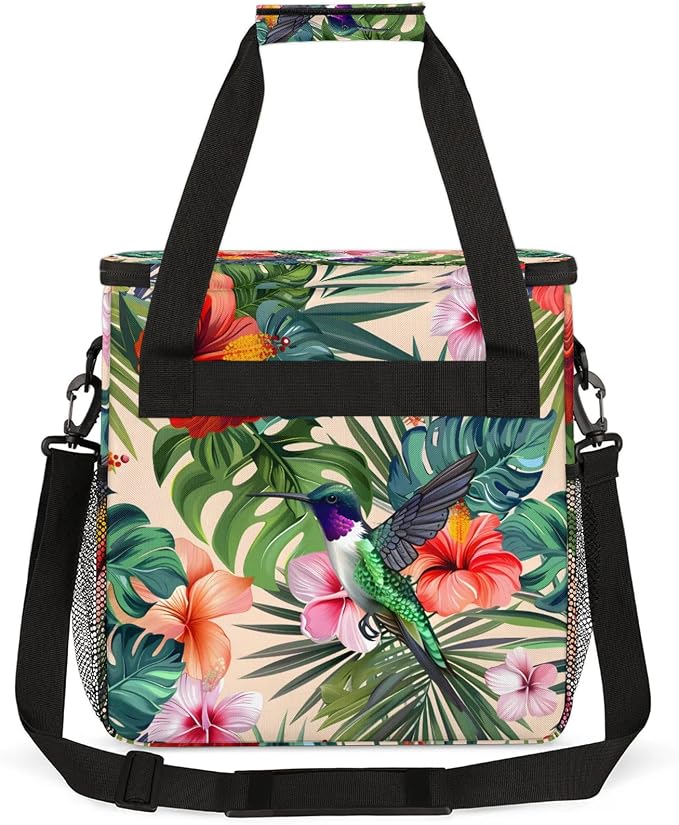 Hummingbird Palm Leaf Flower Coffee Maker Carring Bag, Large Insulated Storage - Image 5
