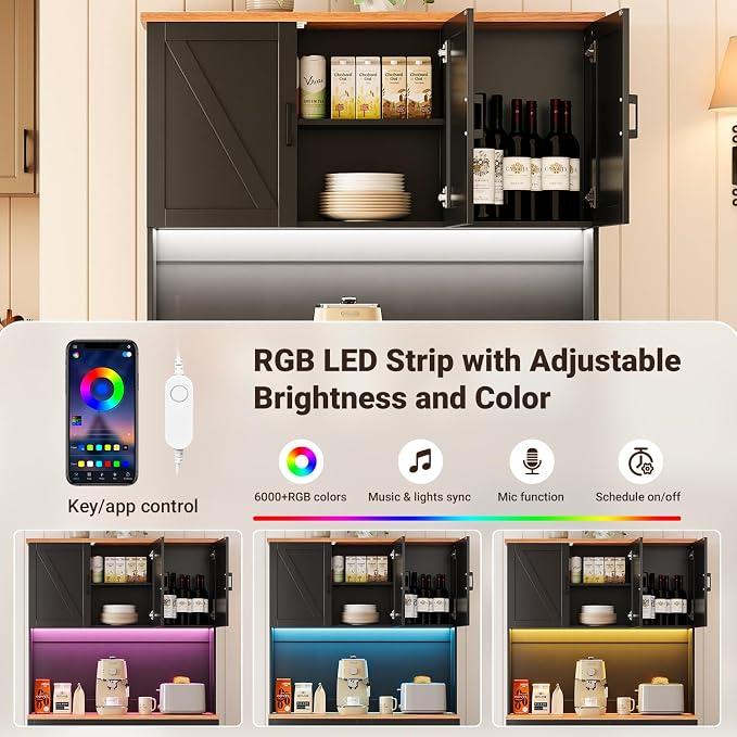 ELYKEN 71" Pantry Cabinet with Charging Station & LED Lights, Tall Kitchen - Image 4
