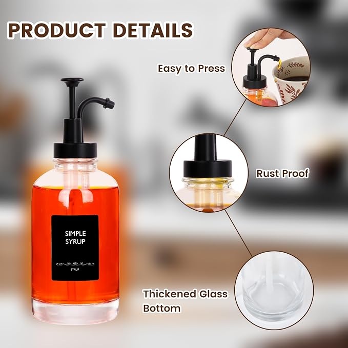 ​16.9oz Coffee Syrup Dispenser 4Pack- Glass Syrup Dispenser Kit - Image 4